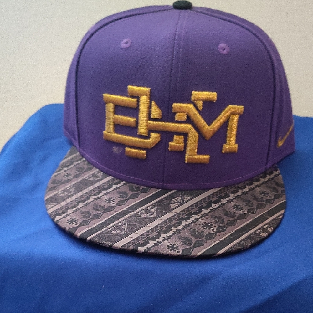 Purple and Gold Logo Cap with Patterned Brim